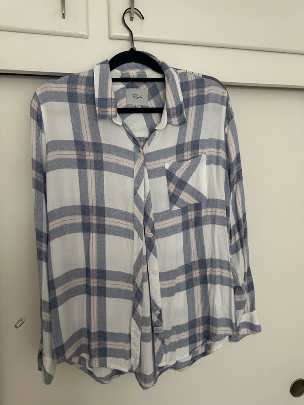 Rails Light Blue and White Plaid Button-Up Shirt
